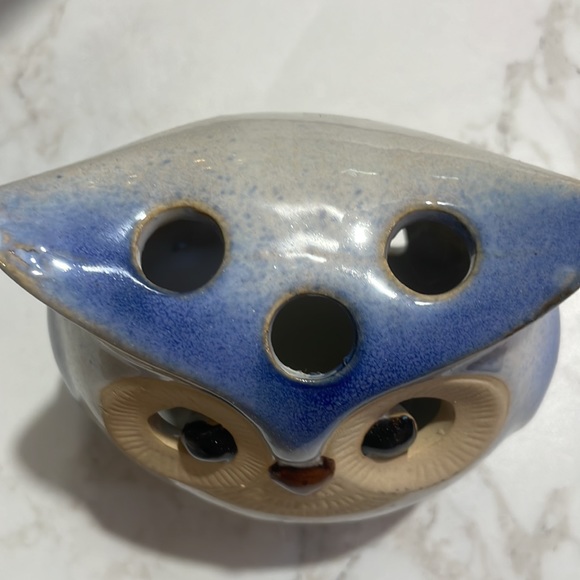 Big Glazed Ceramic blue Owl Figurine Statue Tea light Candle Holder 6 SEE - Picture 3 of 7